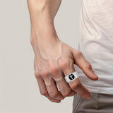 Spiritual Elegance Sterling Silver Faith Cross Men Band Ring with Black Accent by Peter Stone Jewelry TRI2475 - Jewelry