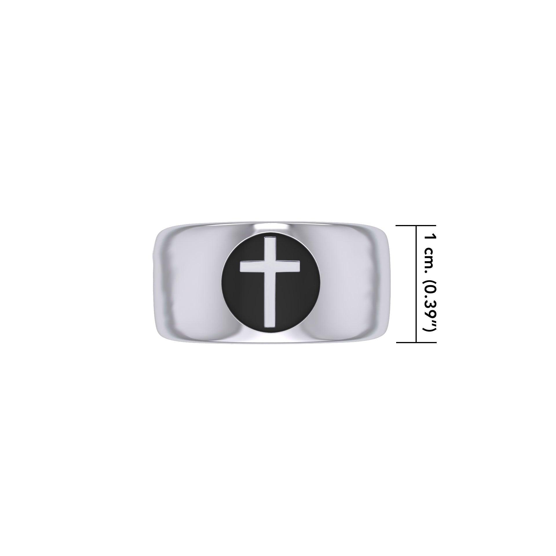Spiritual Elegance Sterling Silver Faith Cross Men Band Ring with Black Accent by Peter Stone Jewelry TRI2475 - Jewelry