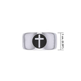 Spiritual Elegance Sterling Silver Faith Cross Men Band Ring with Black Accent by Peter Stone Jewelry TRI2475 - Jewelry
