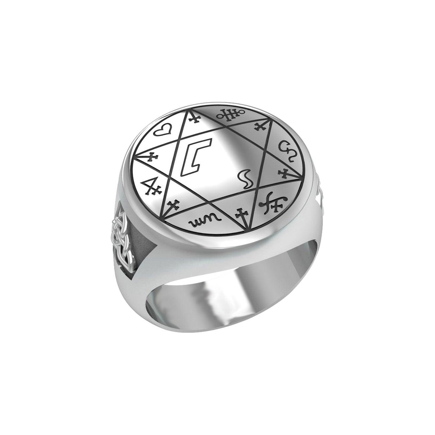 Successful Business Solomon Seal Silver Signet Men Ring with Triquetra TRI2499 - Jewelry