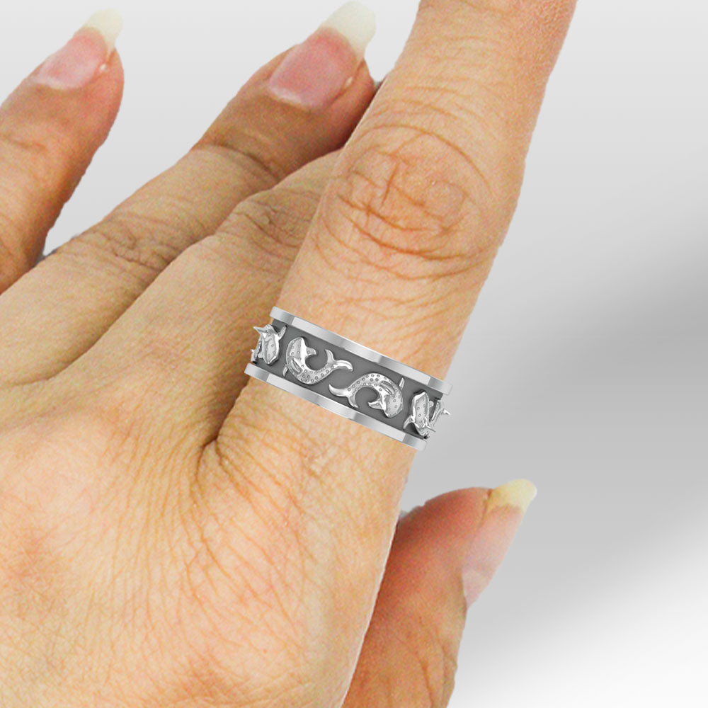 Whale Shark Enamel Sterling Silver Band Ring TRI2535