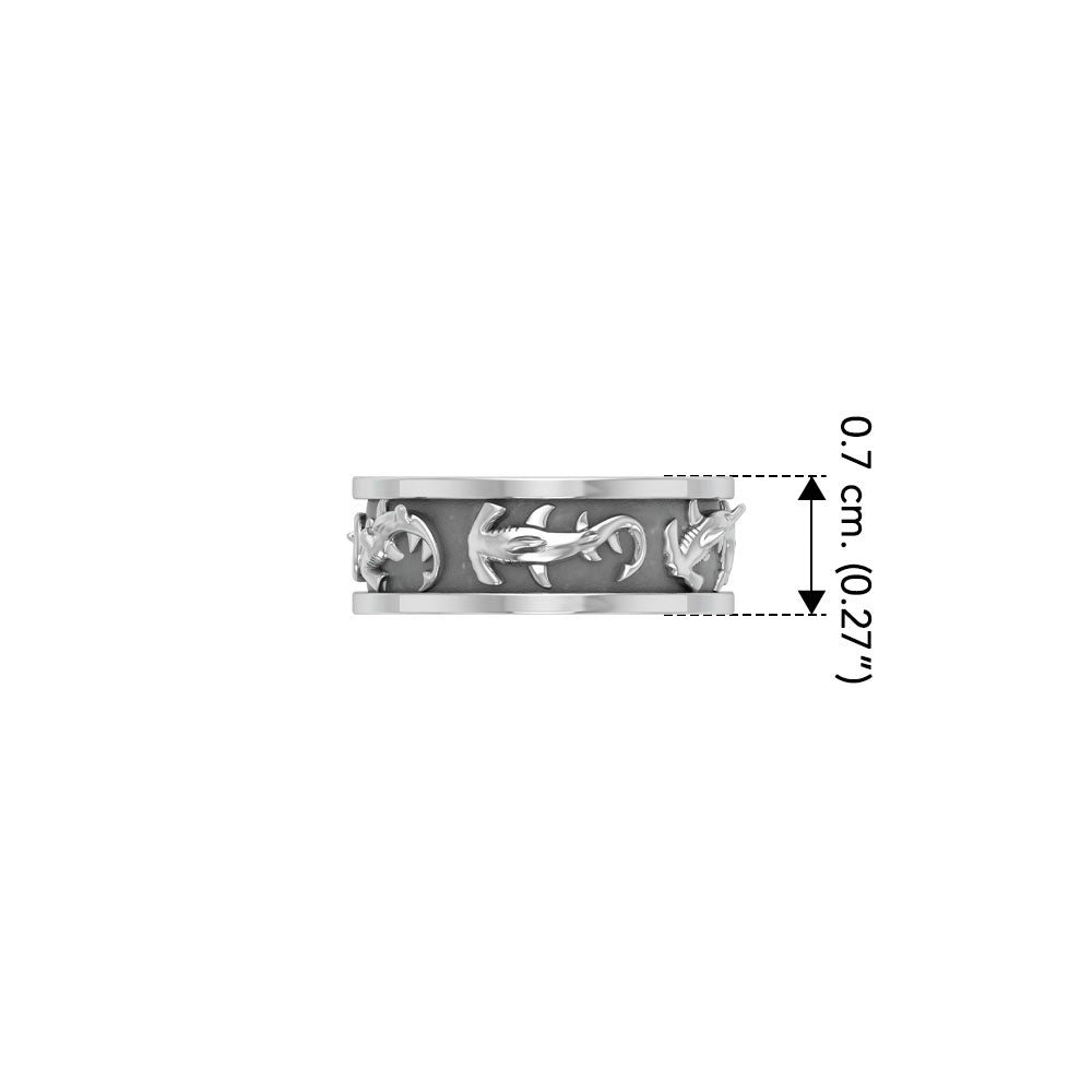 Hammerhead Shark Enamel Band Sterling Silver Ring