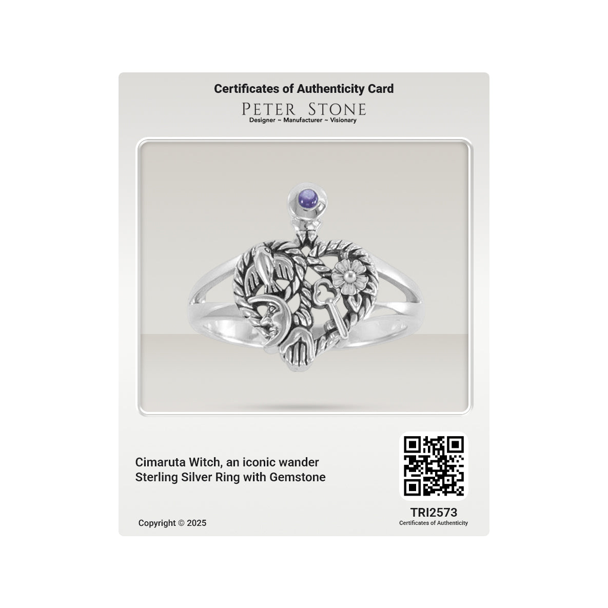 Cimaruta Witch, an iconic wander Sterling Silver Ring with Gemstone TRI2573