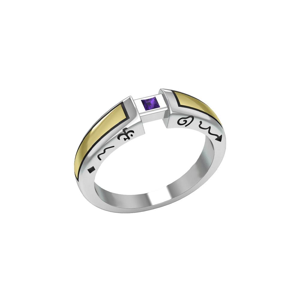 Modern Silver and Gold Ring with Square Gemstone TRV3447 - Jewelry