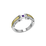 Modern Silver and Gold Ring with Square Gemstone TRV3447 - Jewelry