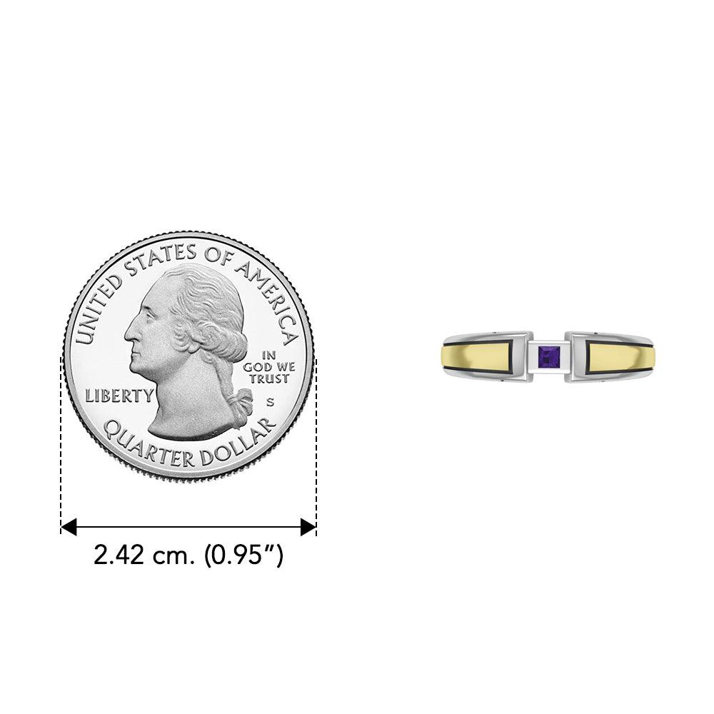 Modern Silver and Gold Ring with Square Gemstone TRV3447 - Jewelry