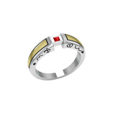 Modern Silver and Gold Ring with Square Gemstone TRV3447 - Jewelry