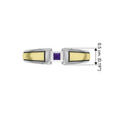Modern Silver and Gold Ring with Square Gemstone TRV3447 - Jewelry