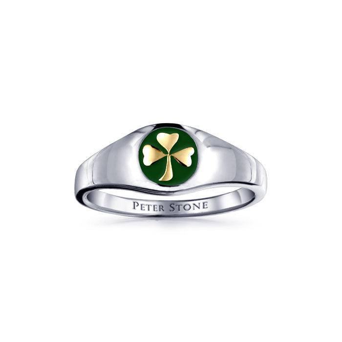 Shamrock Sterling Silver with Gold Accent Ring with Green Enamel TRV3686 - Jewelry