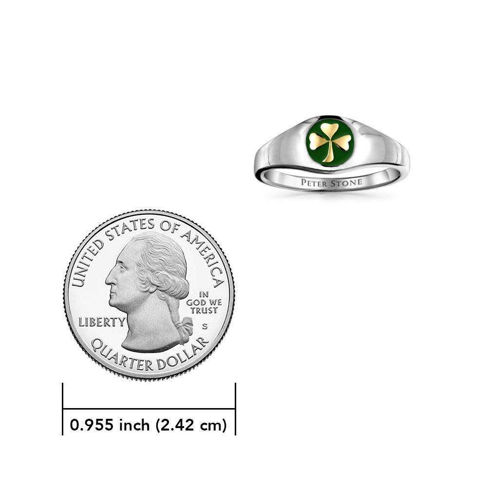 Shamrock Sterling Silver with Gold Accent Ring with Green Enamel TRV3686 - Jewelry