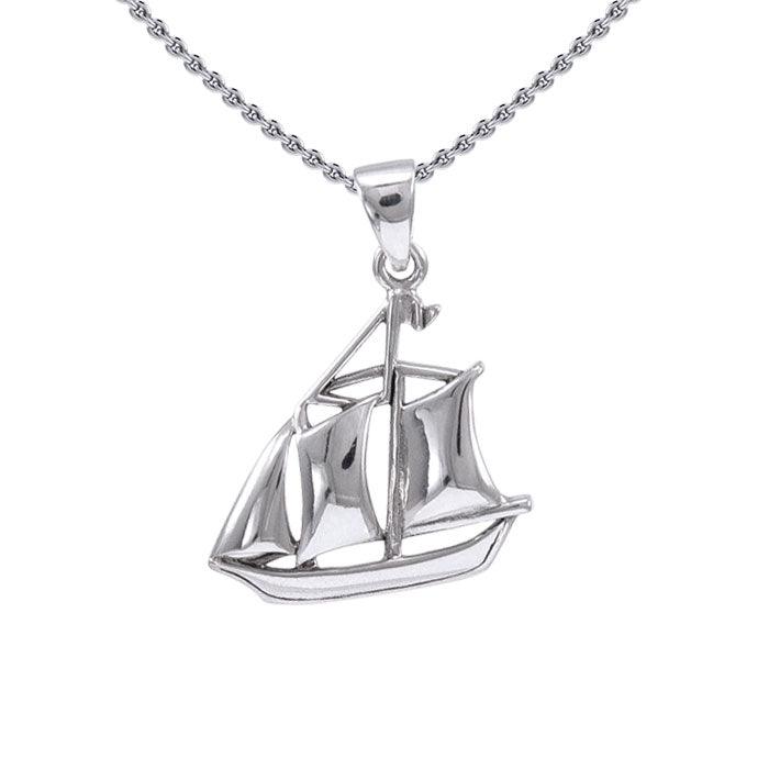 Schooner Boat Silver Pendant with Chain Set TSE721 - Jewelry