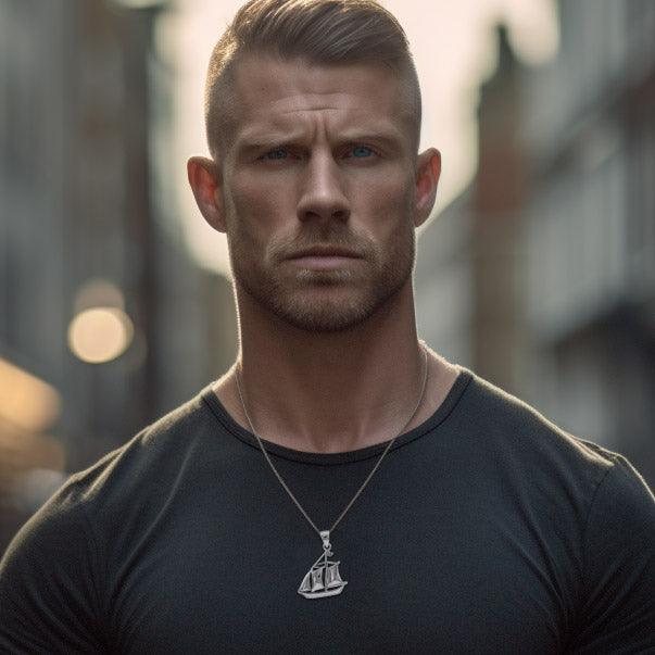 Schooner Boat Silver Pendant with Chain Set TSE721 - Jewelry