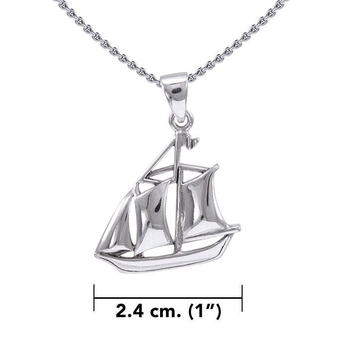 Schooner Boat Silver Pendant with Chain Set TSE721 - Jewelry