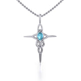 Celtic Knotwork Cross Sterling Silver Pendant with Gemstone and Chain Set TSE722 - Jewelry