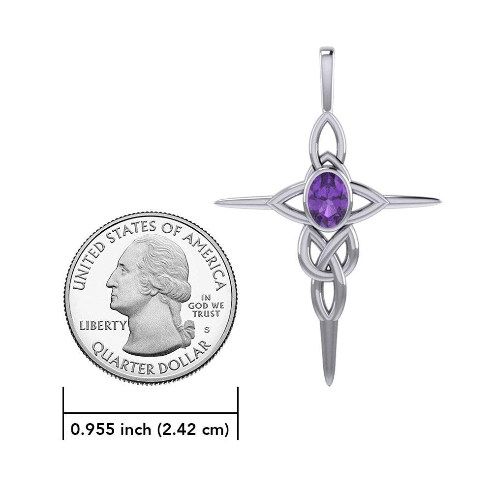 Celtic Knotwork Cross Sterling Silver Pendant with Gemstone and Chain Set TSE722 - Jewelry