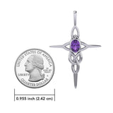 Celtic Knotwork Cross Sterling Silver Pendant with Gemstone and Chain Set TSE722 - Jewelry