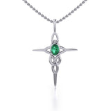 Celtic Knotwork Cross Sterling Silver Pendant with Gemstone and Chain Set TSE722 - Jewelry