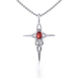 Celtic Knotwork Cross Sterling Silver Pendant with Gemstone and Chain Set TSE722 - Jewelry