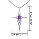 Celtic Knotwork Cross Sterling Silver Pendant with Gemstone and Chain Set TSE722 - Jewelry