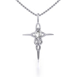 Celtic Knotwork Cross Sterling Silver Pendant with Gemstone and Chain Set TSE722 - Jewelry