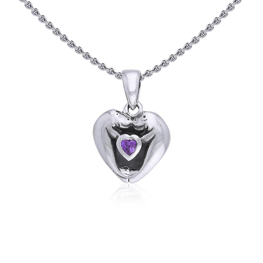 Manatees Silver Pendant with Heart Gemstone and Chain Set TSE735 - Jewelry
