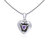 Manatees Silver Pendant with Heart Gemstone and Chain Set TSE735 - Jewelry