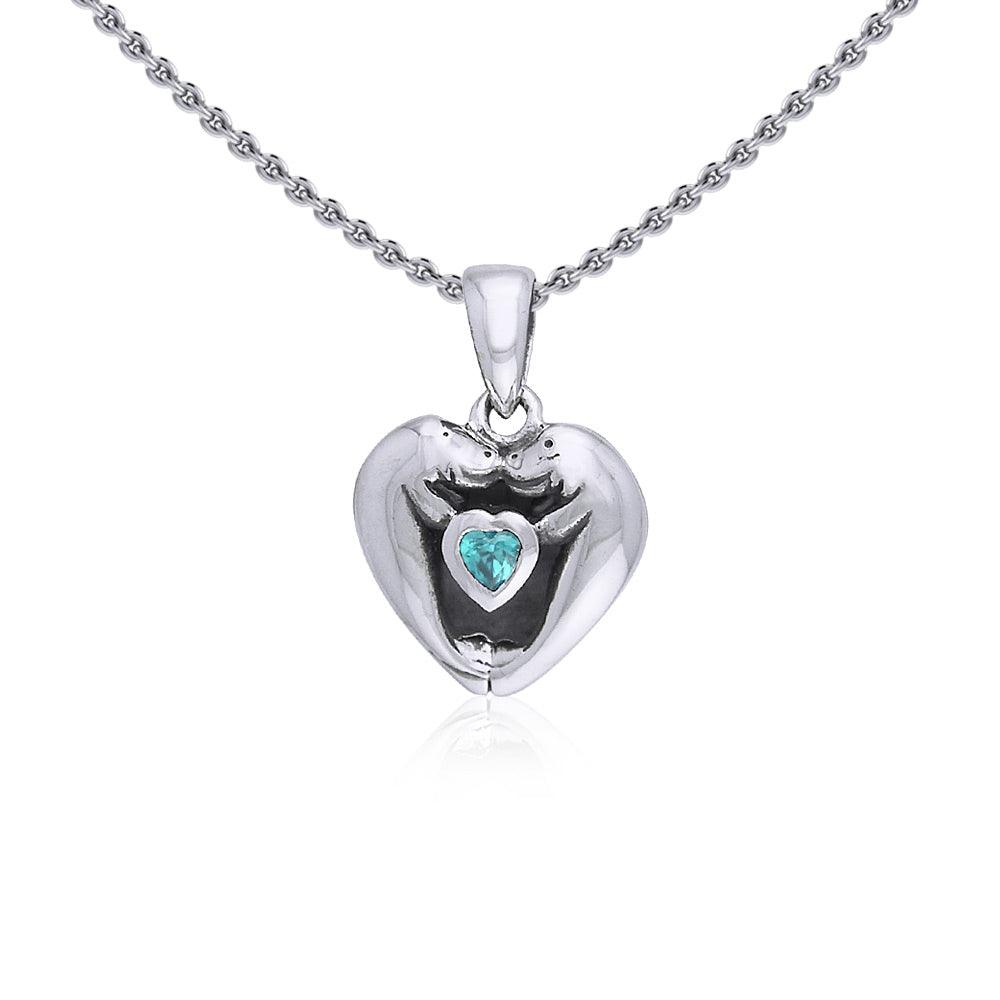 Manatees Silver Pendant with Heart Gemstone and Chain Set TSE735 - Jewelry