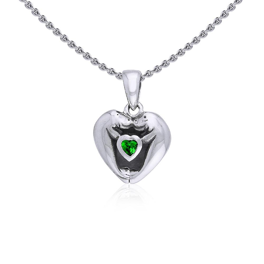 Manatees Silver Pendant with Heart Gemstone and Chain Set TSE735 - Jewelry