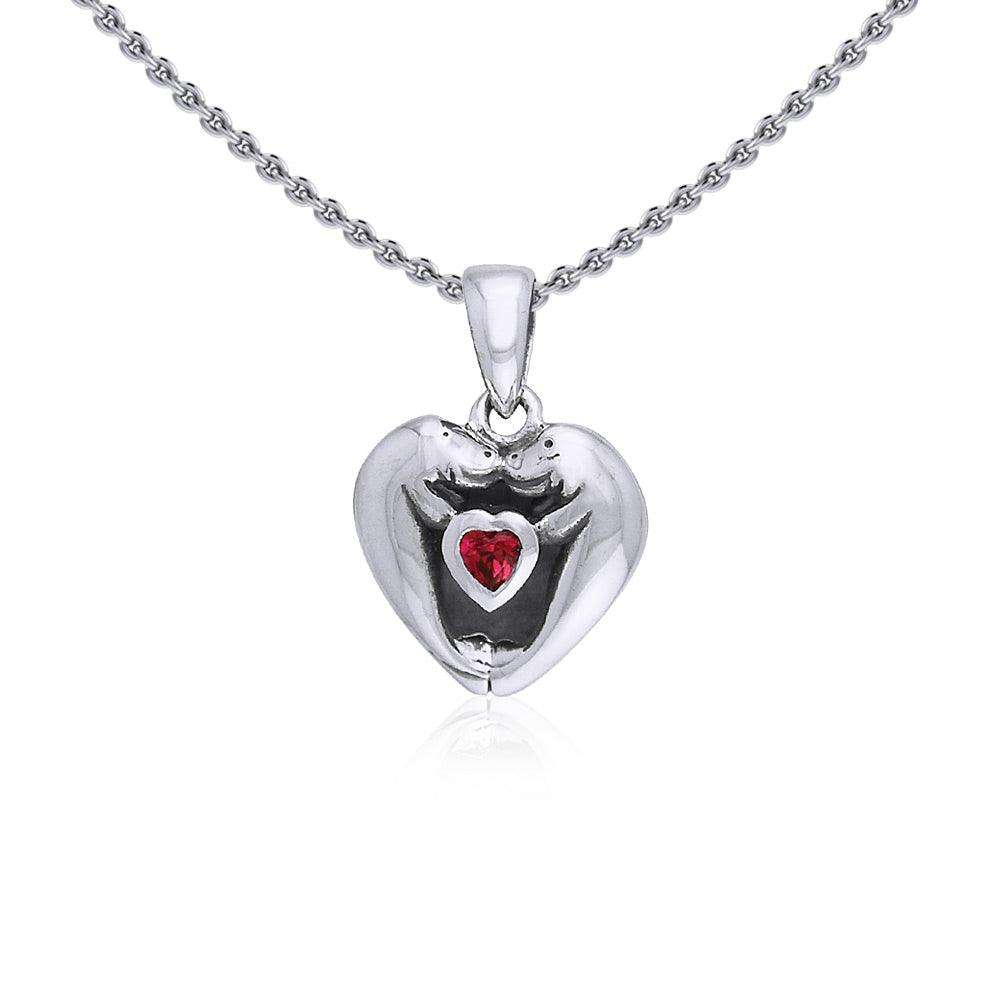 Manatees Silver Pendant with Heart Gemstone and Chain Set TSE735 - Jewelry