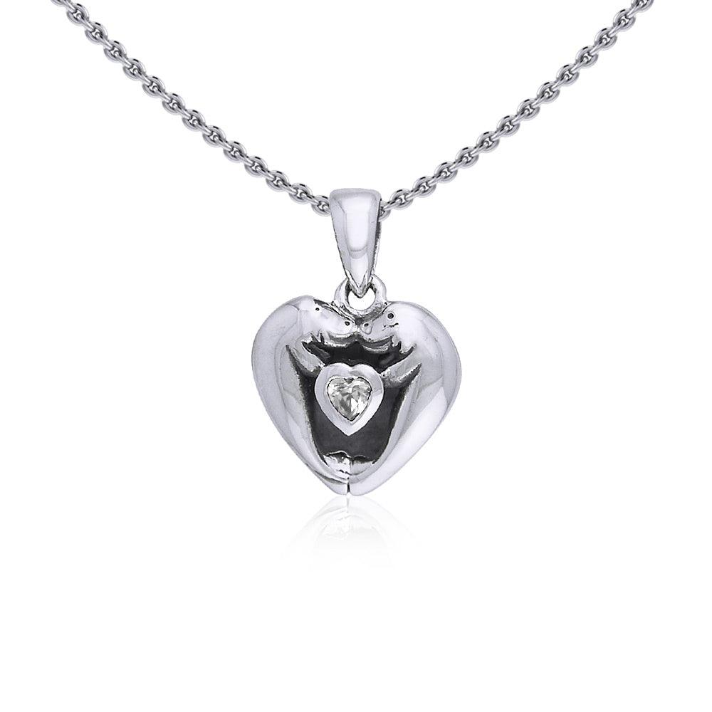 Manatees Silver Pendant with Heart Gemstone and Chain Set TSE735 - Jewelry