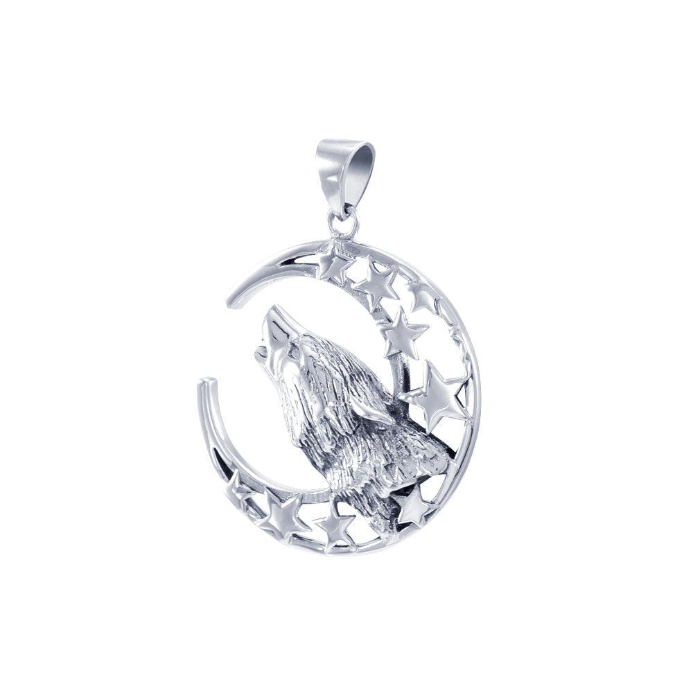 Baying Wolf Sterling Silver Pendant With Chain Set TSE744 - Jewelry