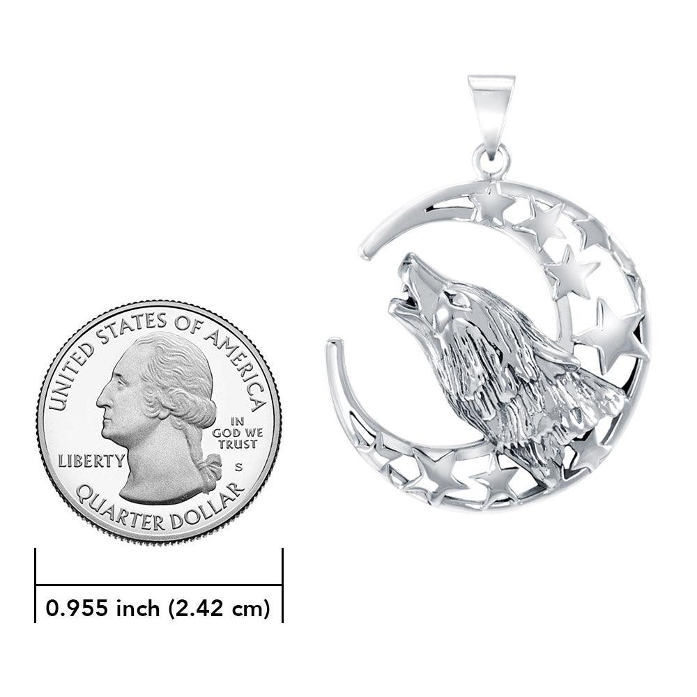 Baying Wolf Sterling Silver Pendant With Chain Set TSE744 - Jewelry