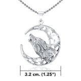 Baying Wolf Sterling Silver Pendant With Chain Set TSE744 - Jewelry