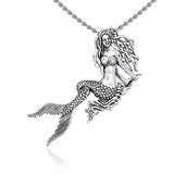 Movable Mermaid Silver Pendant with Gemstone And Chain Set TSE748 - Jewelry