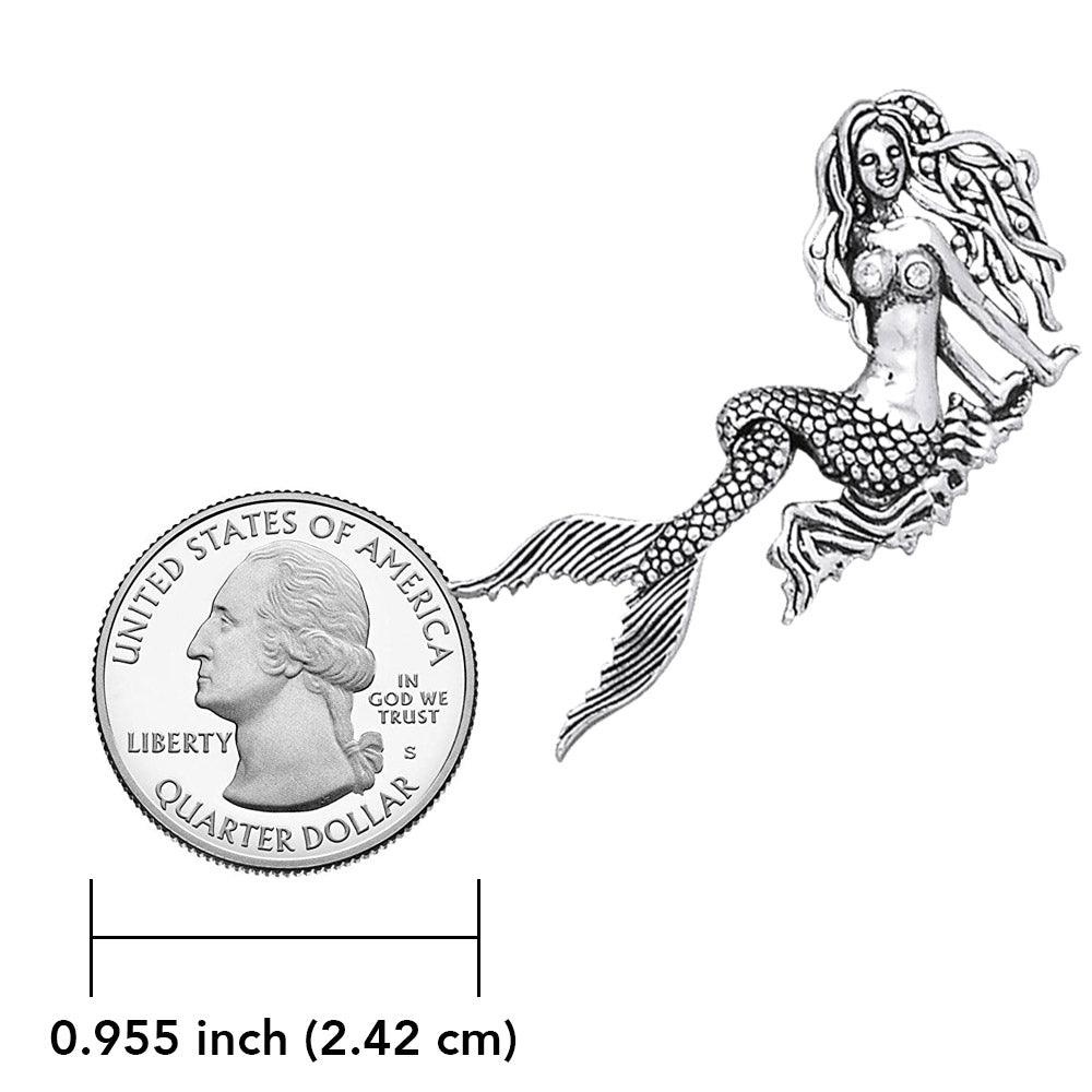 Movable Mermaid Silver Pendant with Gemstone And Chain Set TSE748 - Jewelry