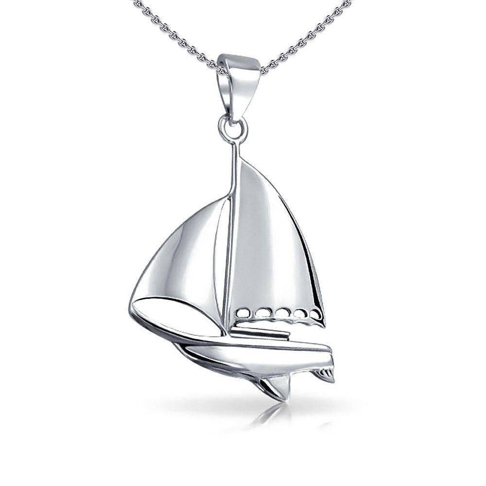 Sterling Silver Sailboat Pendant With Chain Set TSE750 - Jewelry