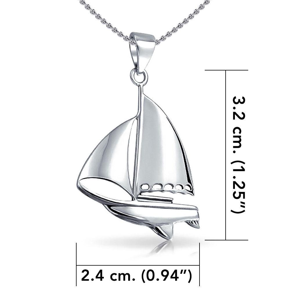 Sterling Silver Sailboat Pendant With Chain Set TSE750 - Jewelry