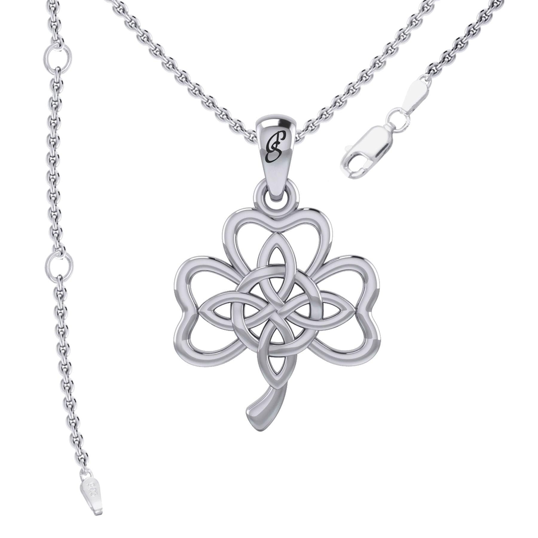 Celtic Shamrock and Four-Point Knots Sterling Silver Pendant - Intricate Connections by Peter Stone Jewelry TPD6206 - Jewelry