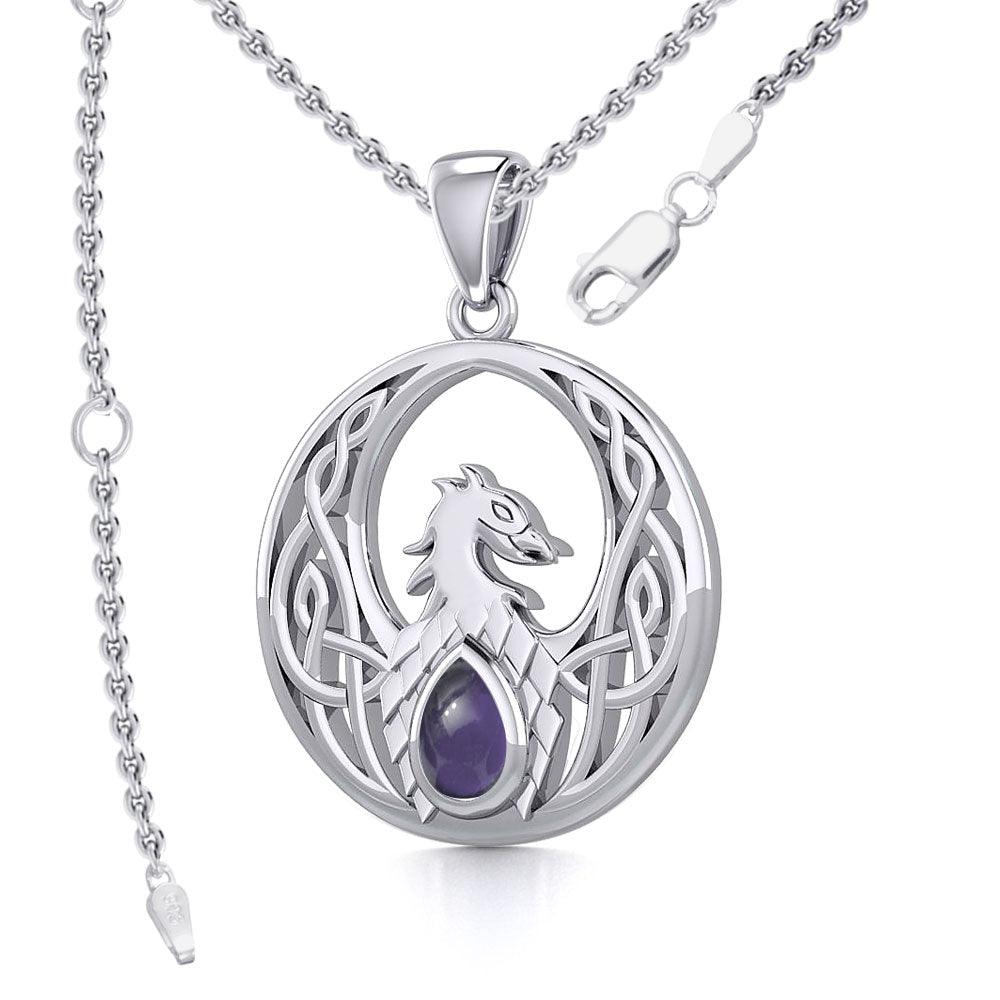 Rise with Resilience: Celtic Phoenix Sterling Silver Pendant with Gemstone TPD5719 | Embrace the Rebirth of Your Spirit - Jewelry
