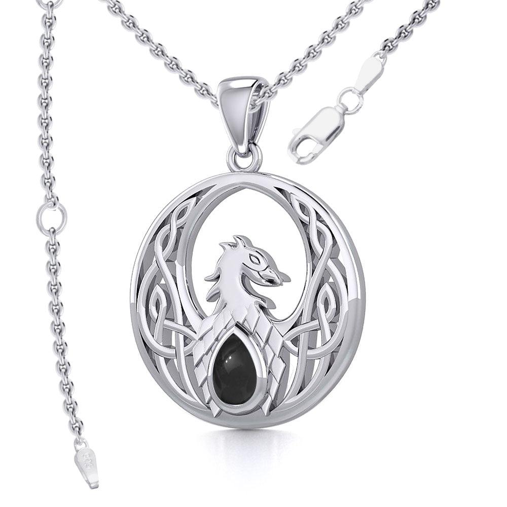 Rise with Resilience: Celtic Phoenix Sterling Silver Pendant with Gemstone TPD5719 | Embrace the Rebirth of Your Spirit - Jewelry