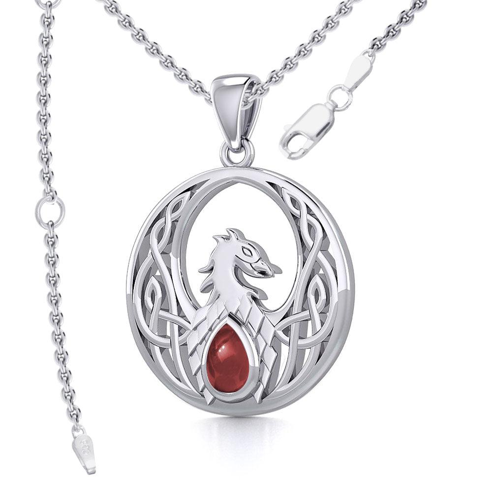 Rise with Resilience: Celtic Phoenix Sterling Silver Pendant with Gemstone TPD5719 | Embrace the Rebirth of Your Spirit - Jewelry