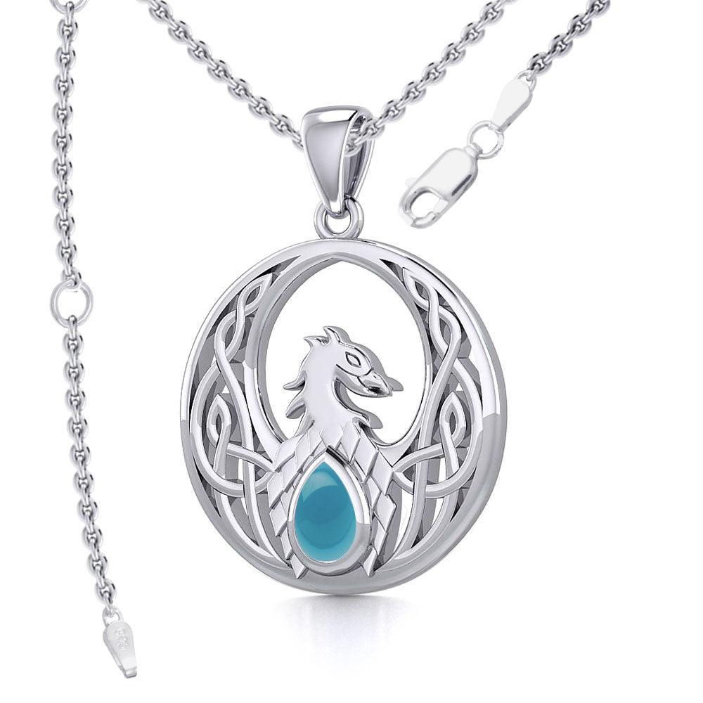 Rise with Resilience: Celtic Phoenix Sterling Silver Pendant with Gemstone TPD5719 | Embrace the Rebirth of Your Spirit - Jewelry