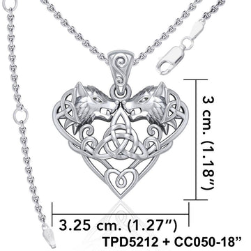 Silver Wolves with Celtic Triquetra in Heart Pendant TPD5212 - Jewelry