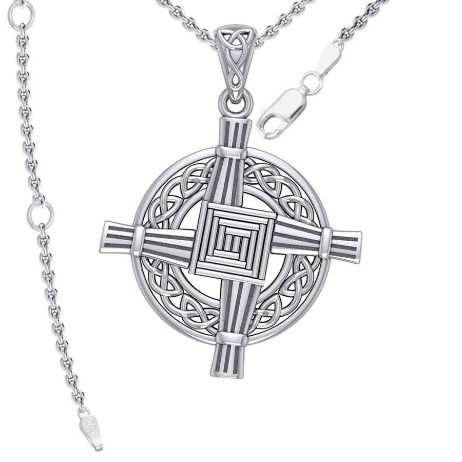 Saint Brigids Cross with Celtic Silver Pendant TPD5880 - Jewelry