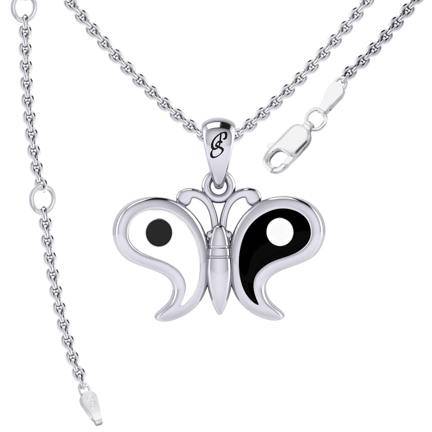 Harmony and Balance Sterling Silver Yin Yang Butterfly Pendant by Peter Stone Jewelry TPD6210 - Jewelry