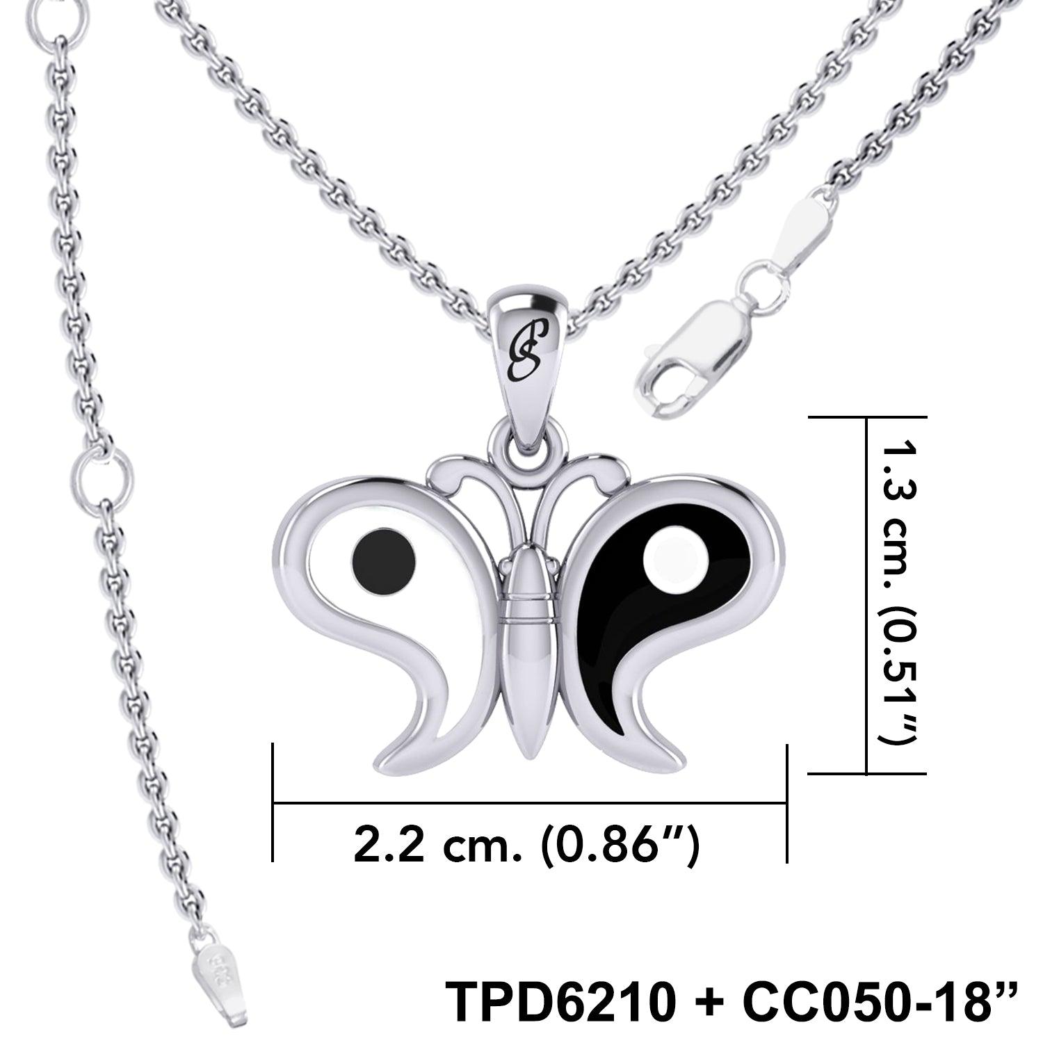 Harmony and Balance Sterling Silver Yin Yang Butterfly Pendant by Peter Stone Jewelry TPD6210 - Jewelry