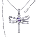 Ethereal Dragonfly Sterling Silver Pendant with Spiritual Gemstone by Peter Stone Jewelry - Divine Insect Symbolism for Spiritual Connection TPD6211 - Jewelry
