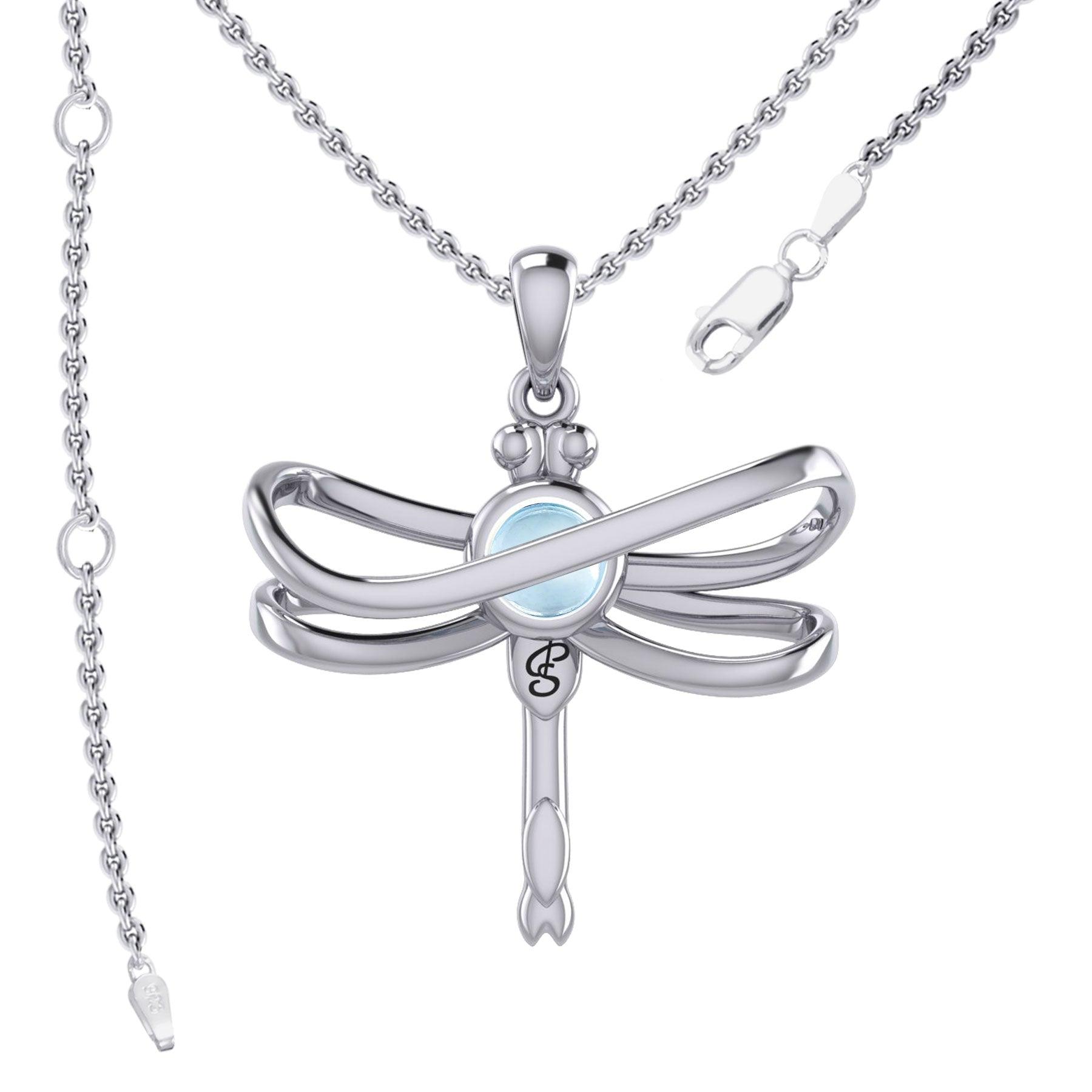 Ethereal Dragonfly Sterling Silver Pendant with Spiritual Gemstone by Peter Stone Jewelry - Divine Insect Symbolism for Spiritual Connection TPD6211 - Jewelry