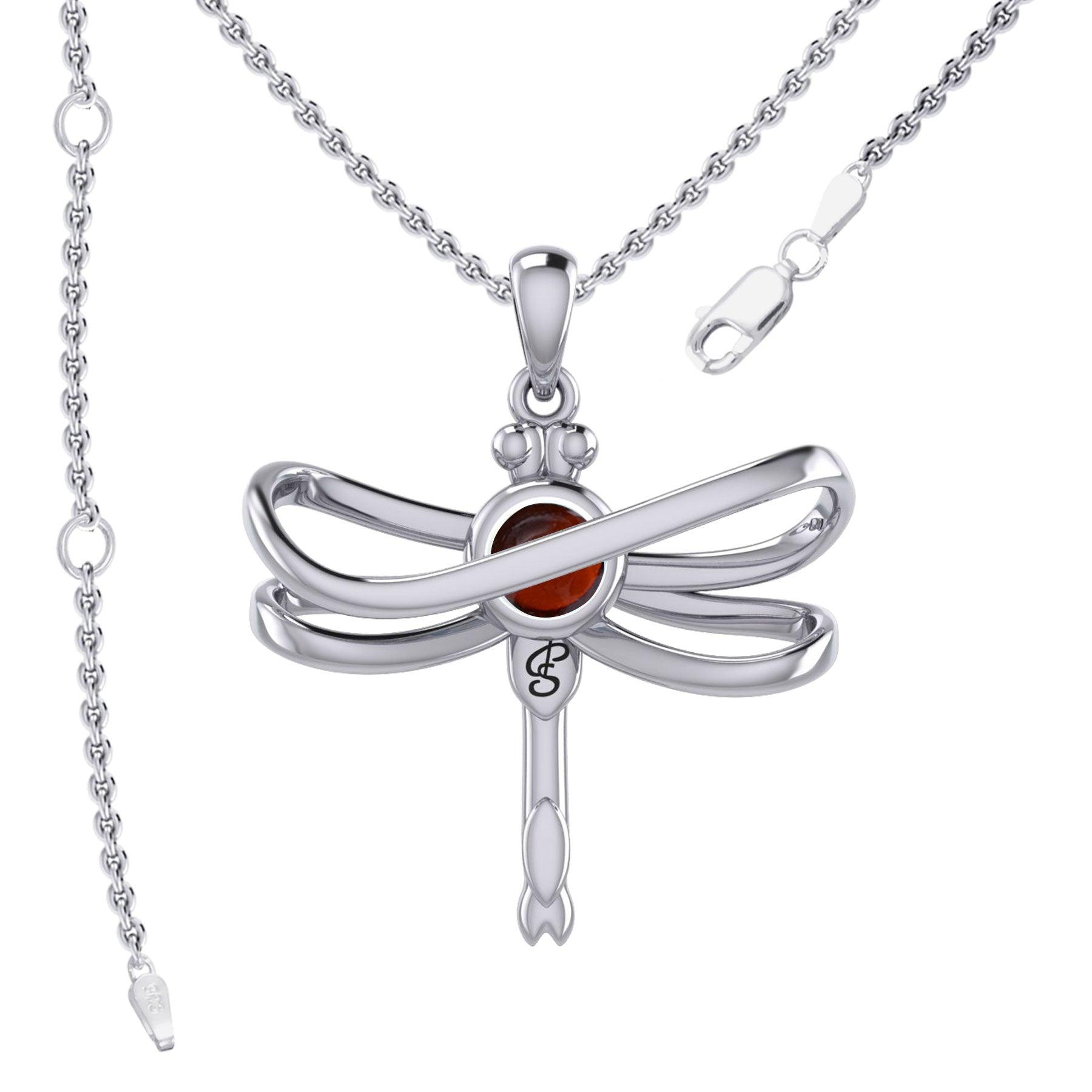 Ethereal Dragonfly Sterling Silver Pendant with Spiritual Gemstone by Peter Stone Jewelry - Divine Insect Symbolism for Spiritual Connection TPD6211 - Jewelry