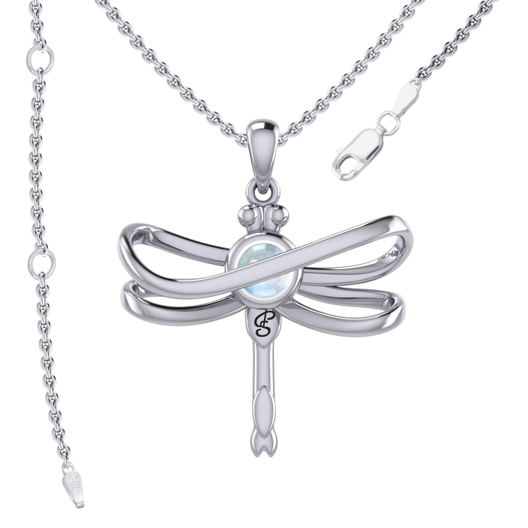 Ethereal Dragonfly Sterling Silver Pendant with Spiritual Gemstone by Peter Stone Jewelry - Divine Insect Symbolism for Spiritual Connection TPD6211 - Jewelry